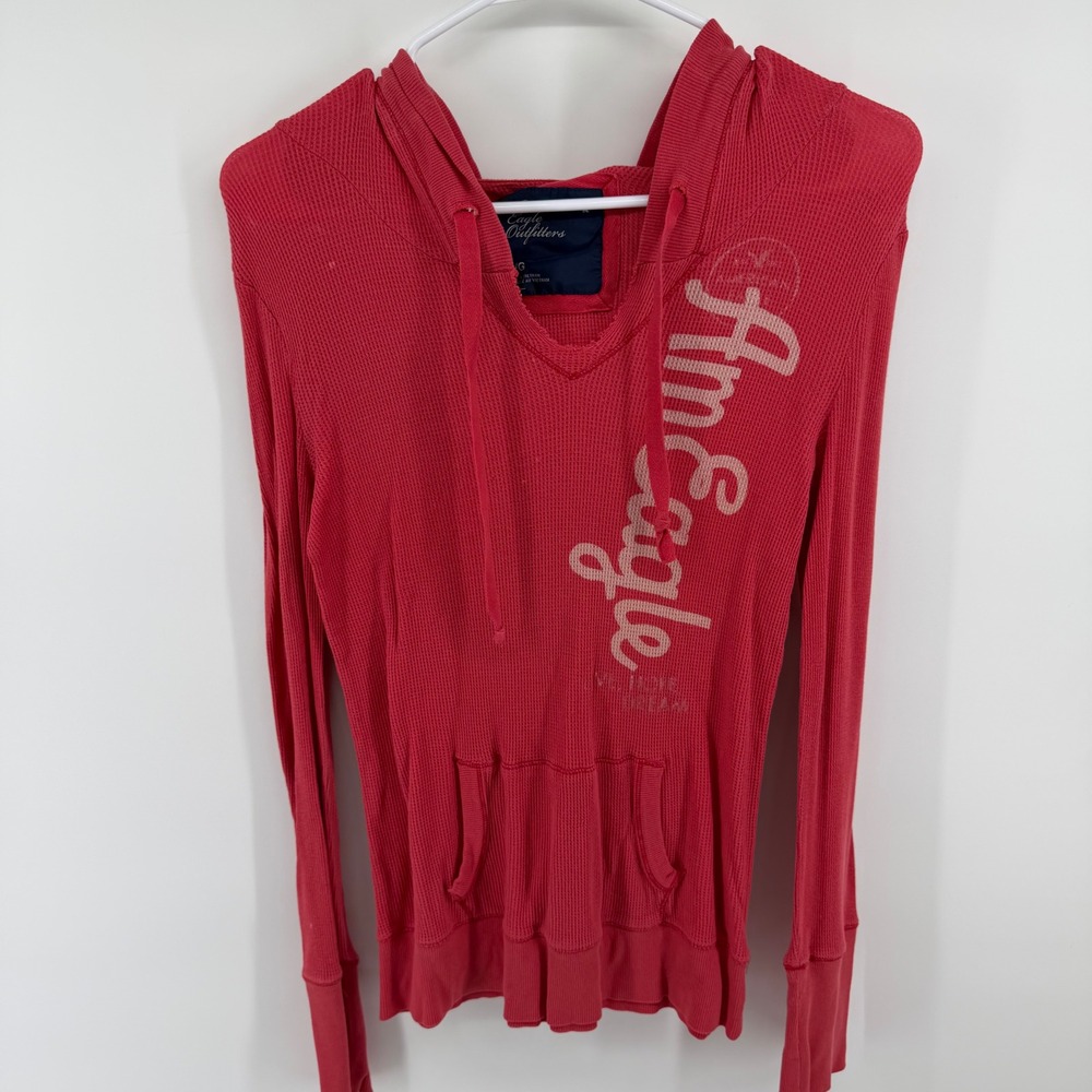 American Eagle Outfitters Red Thermal Waffle Knit y2k Hoodie Mens Large L/G‎